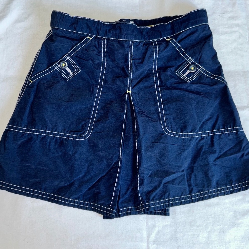 Lands End Girls Navy Blue Skort Contrast Stitching Elastic Waist Size 8